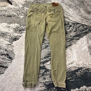 True Religion Cargo Pants Y2K Sz 33 Green STAINED Tapered Leg Crop Fit Ankle Zip